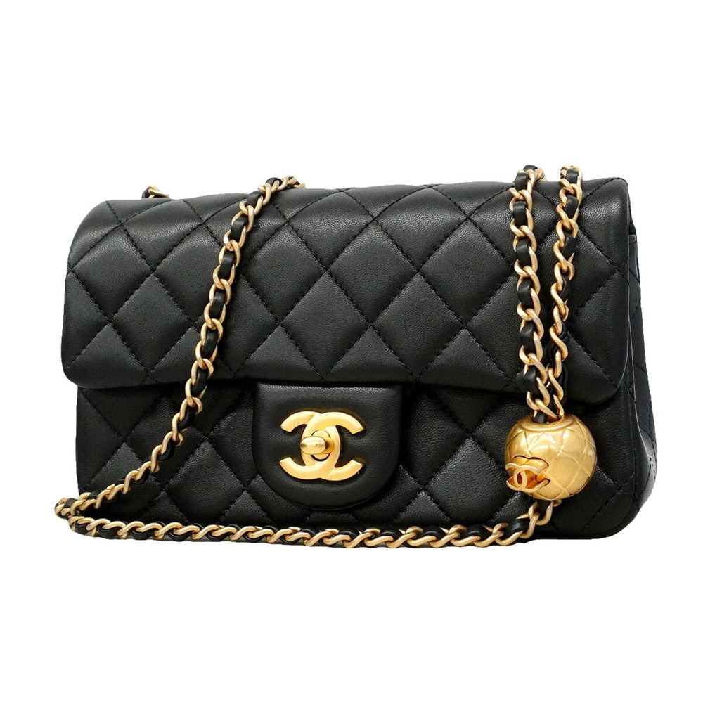 Chanel Matelassé Chain Shoulder Bag, Lambskin, Black/Champagne, Women's, OP02...